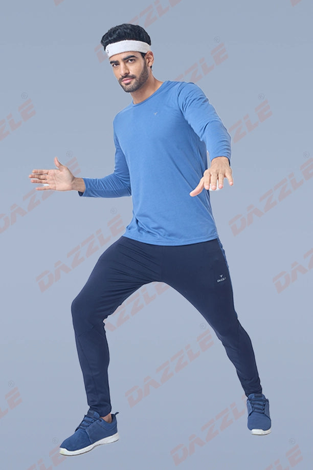 ROUND NECK FULL SLEEVES T- SHIRT - BLUE GREY