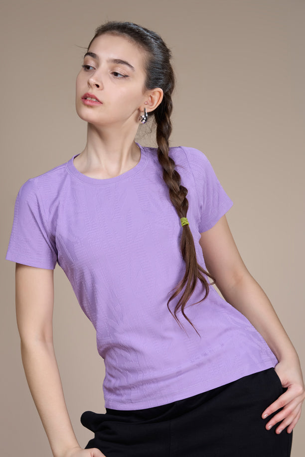 Women Textured Regular Fit Round Neck T-shirt with COOLEX