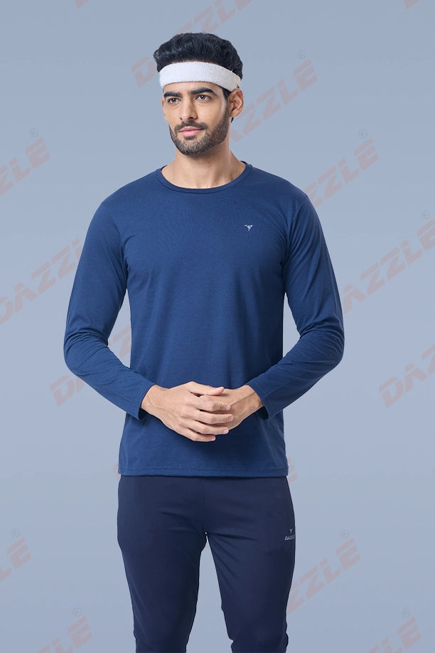 ROUND NECK FULL SLEEVES T- SHIRT - NAVY BLUE