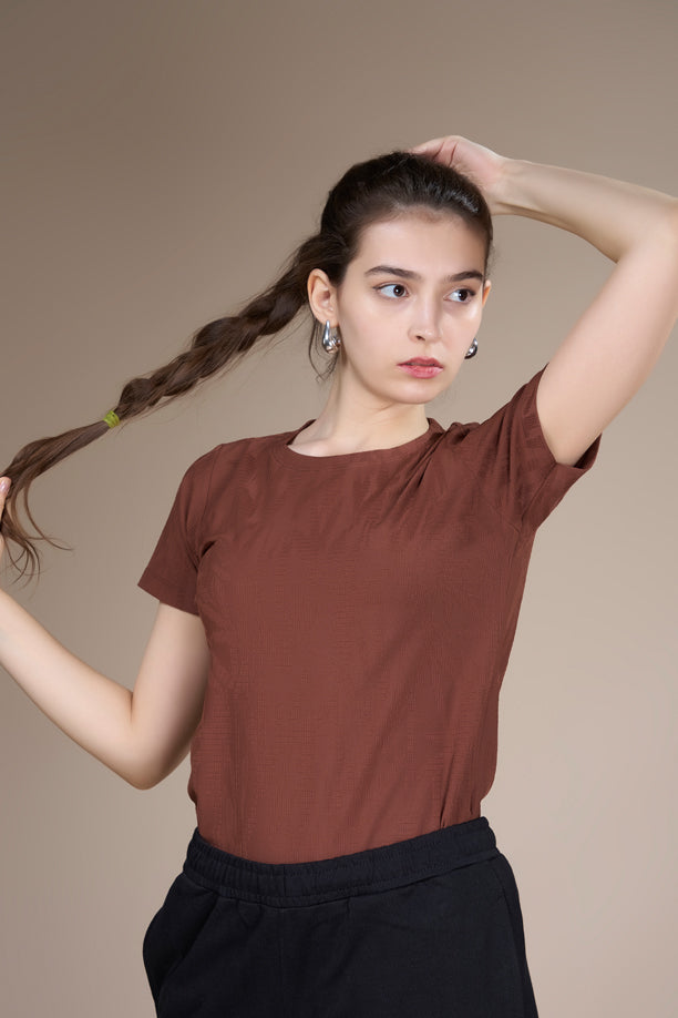 Women Textured Regular Fit Round Neck T-shirt with COOLEX