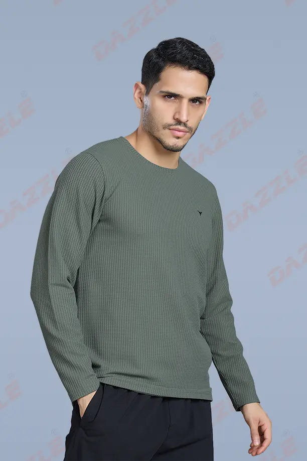 BOOST ROUND NECK FULL SLEEVE T SHIRT - SMOCKY OLIVE