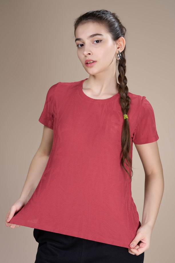 Women Textured Regular Fit Round Neck T-shirt with COOLEX