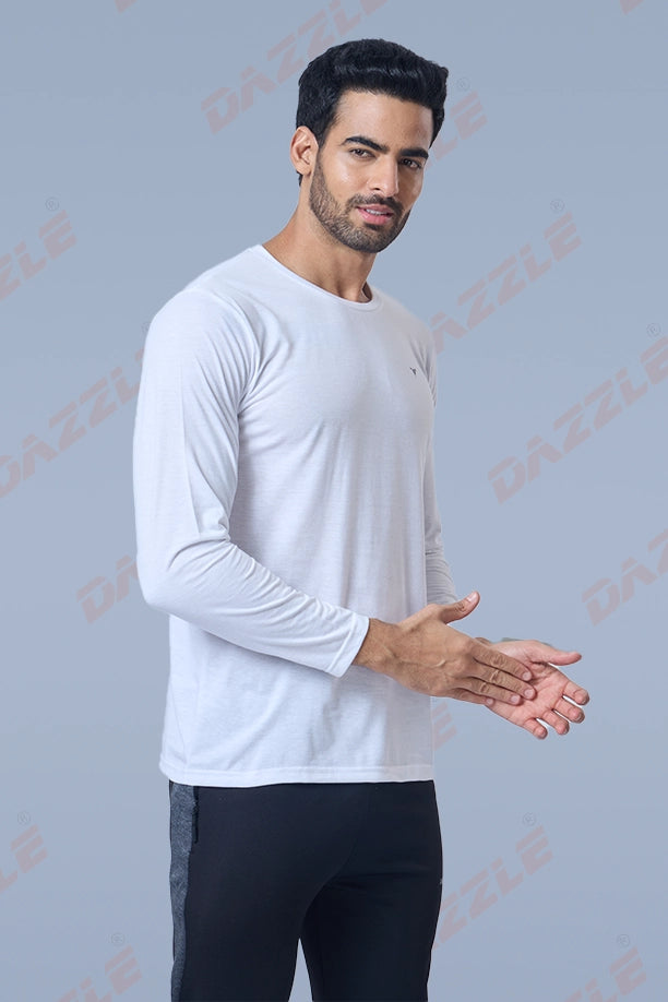 ROUND NECK FULL SLEEVES T- SHIRT - WHITE
