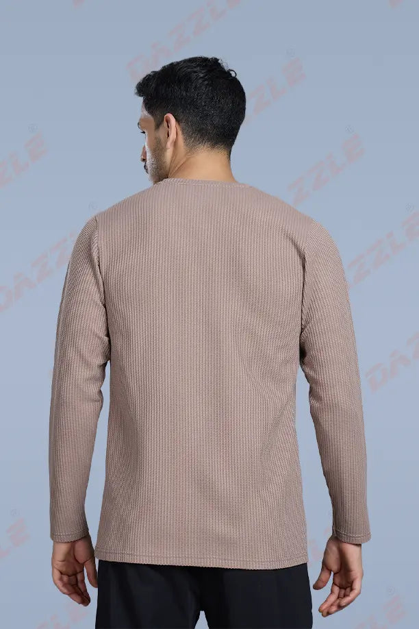 BOOST ROUND NECK FULL SLEEVE T SHIRT - LIGHT BROWN