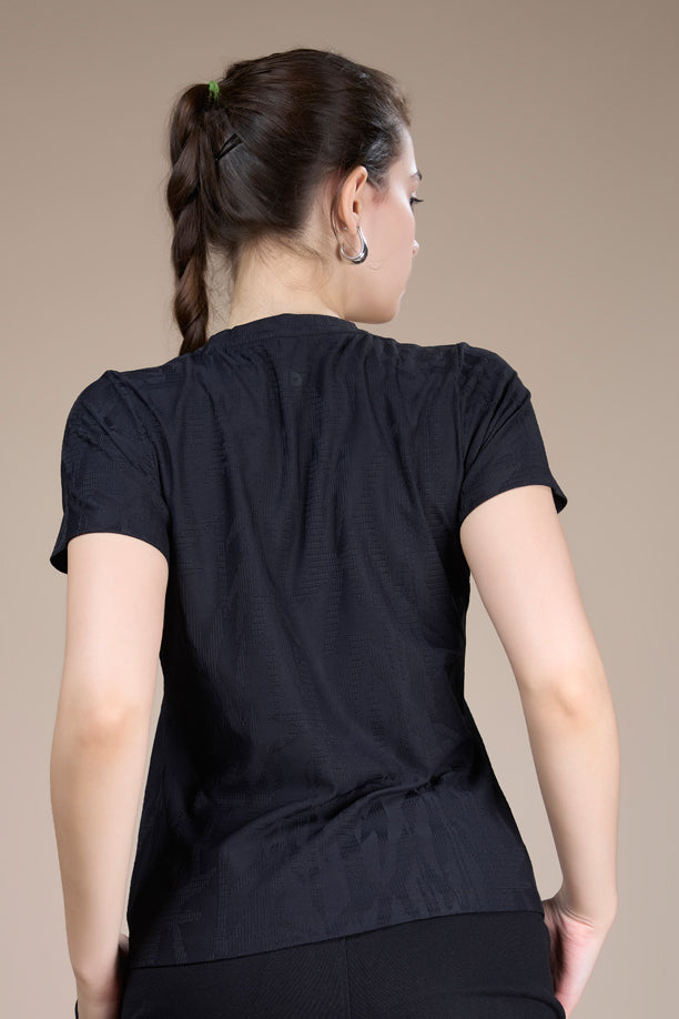 Women Textured Regular Fit Round Neck T-shirt with COOLEX