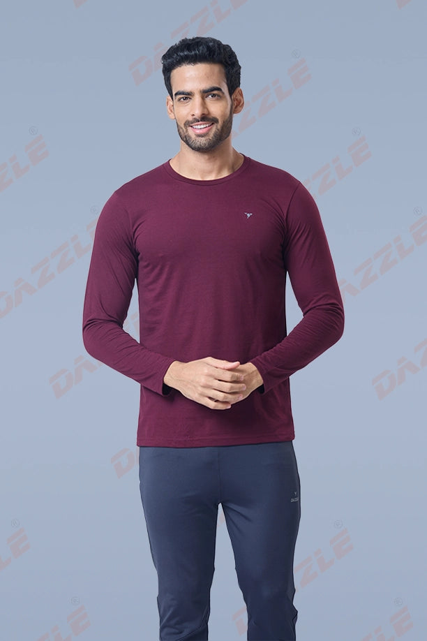 ROUND NECK FULL SLEEVES T- SHIRT - ITALIAN PLUM