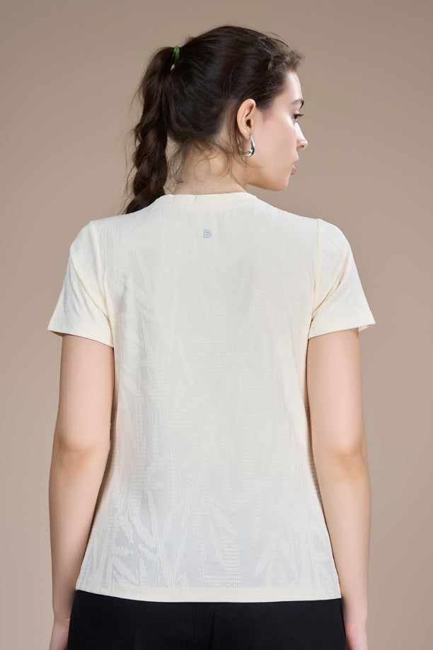 Women Textured Regular Fit Round Neck T-shirt with COOLEX