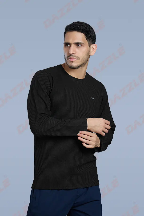 BOOST ROUND NECK FULL SLEEVE T SHIRT - BLACK