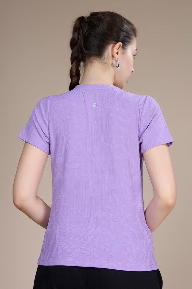 Women Textured Regular Fit Round Neck T-shirt with COOLEX
