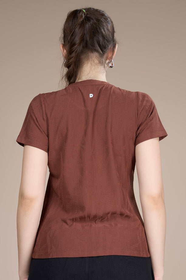 Women Textured Regular Fit Round Neck T-shirt with COOLEX