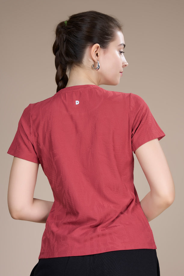Women Textured Regular Fit Round Neck T-shirt with COOLEX
