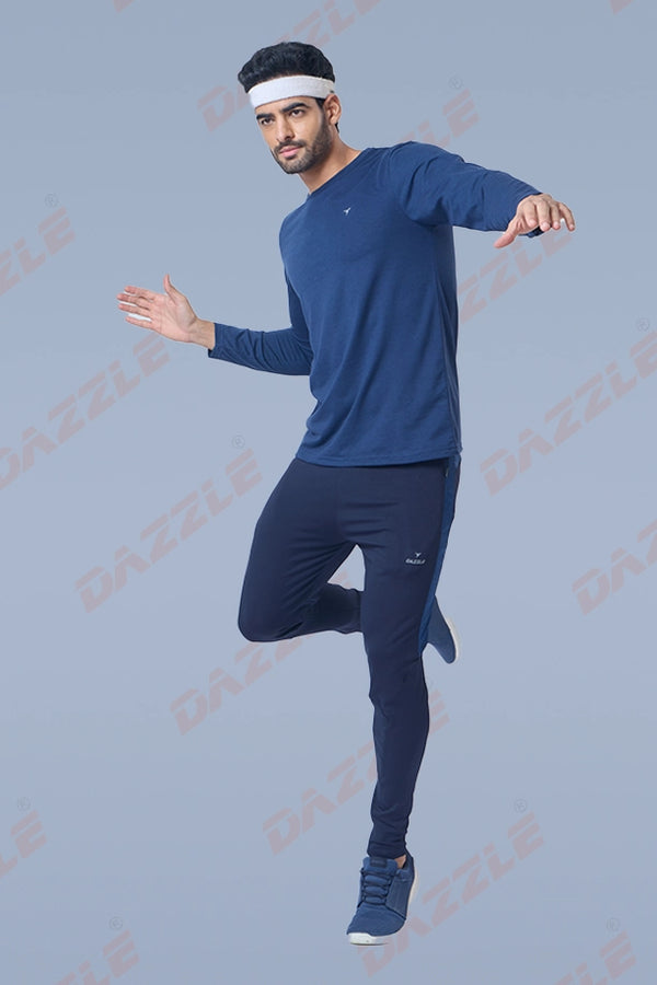 ROUND NECK FULL SLEEVES T- SHIRT - NAVY BLUE