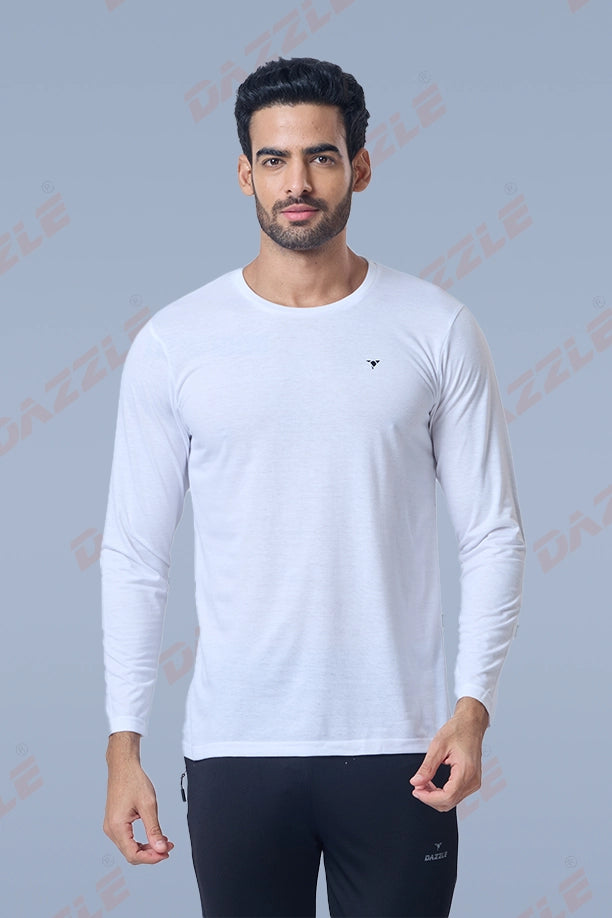 ROUND NECK FULL SLEEVES T- SHIRT - WHITE