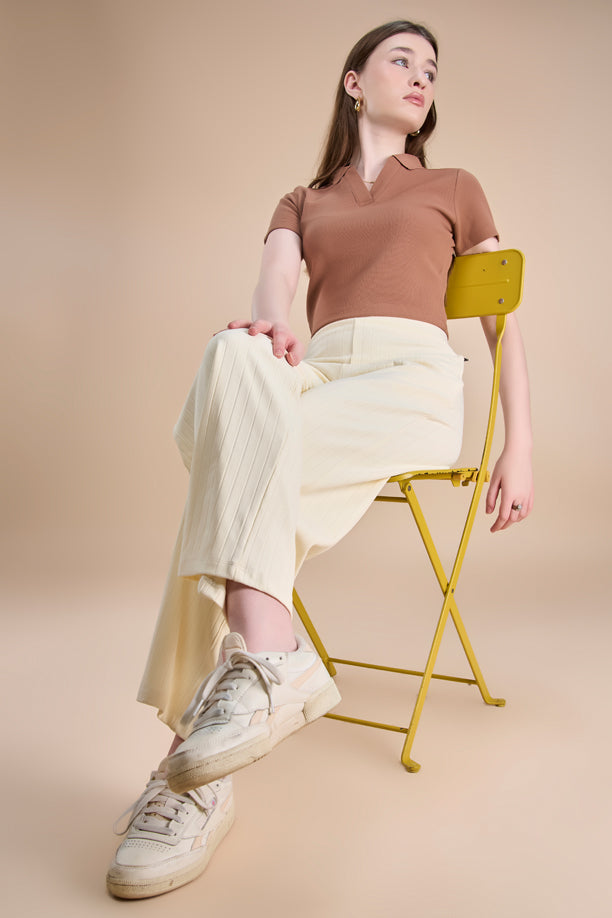 Women Textured Wide Leg Pants with COTEX