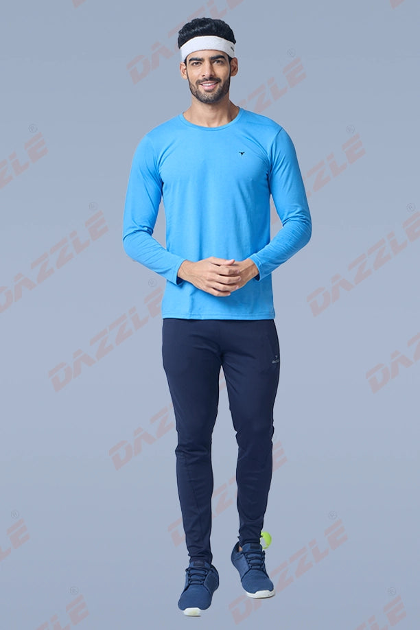 ROUND NECK FULL SLEEVES T- SHIRT - SKY BLUE