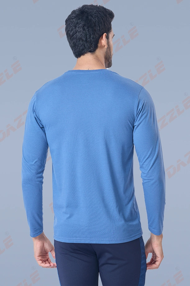 ROUND NECK FULL SLEEVES T- SHIRT - BLUE GREY