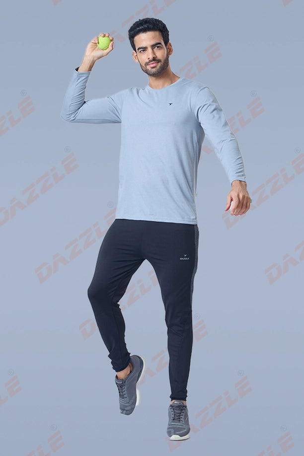 ROUND NECK FULL SLEEVES T- SHIRT - MEDIUM GREY