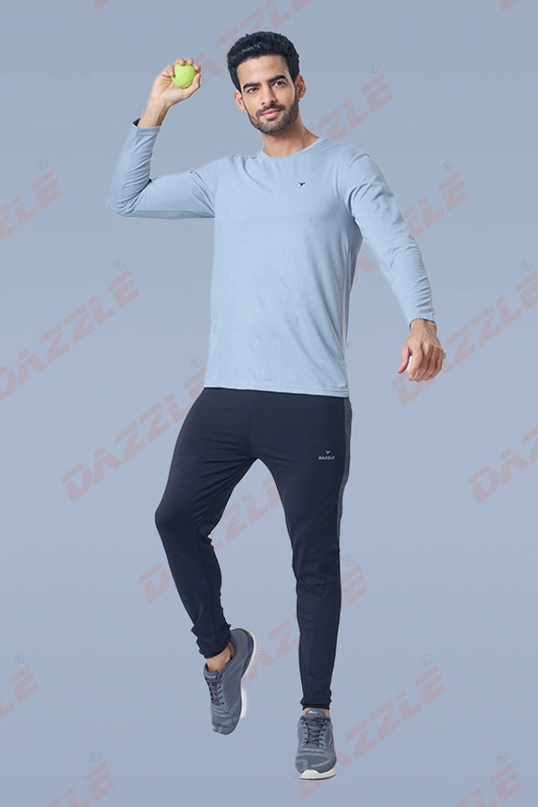 ROUND NECK FULL SLEEVES T- SHIRT - MEDIUM GREY