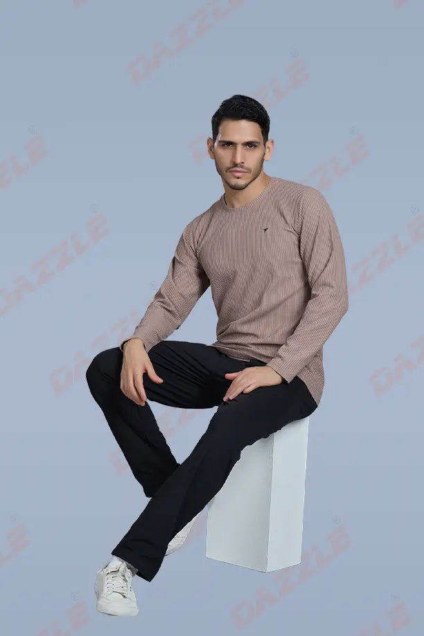 BOOST ROUND NECK FULL SLEEVE T SHIRT - LIGHT BROWN