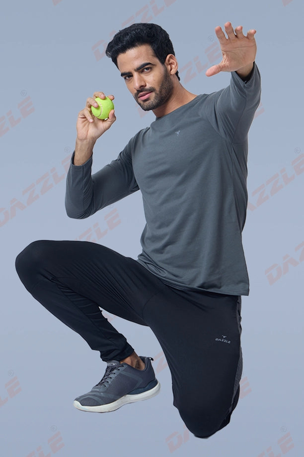 ROUND NECK FULL SLEEVES T- SHIRT - DARK GREY