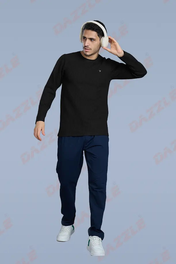 BOOST ROUND NECK FULL SLEEVE T SHIRT - BLACK