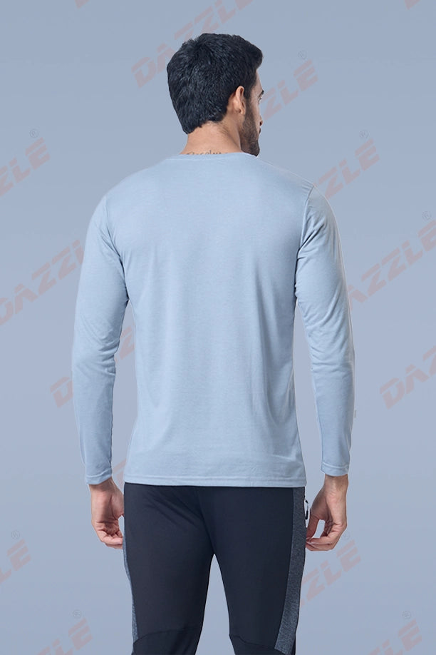 ROUND NECK FULL SLEEVES T- SHIRT - MEDIUM GREY