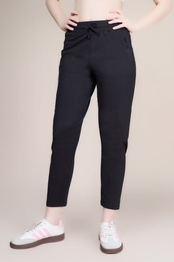 Women Solid Regular Fit Track Pants with COTEX