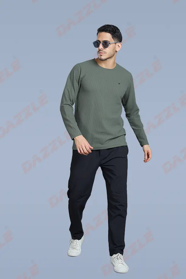 BOOST ROUND NECK FULL SLEEVE T SHIRT - SMOCKY OLIVE
