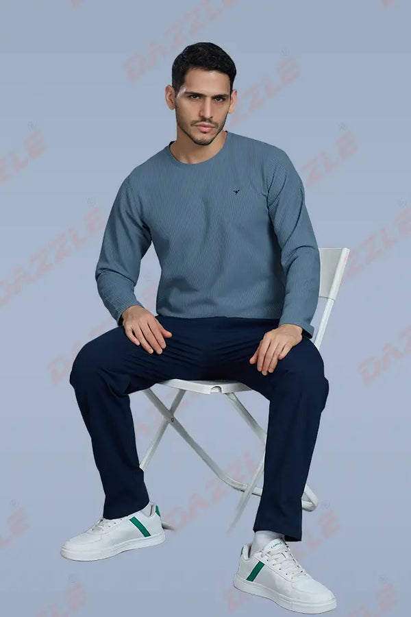 BOOST ROUND NECK FULL SLEEVE T SHIRT - CHINA BLUE