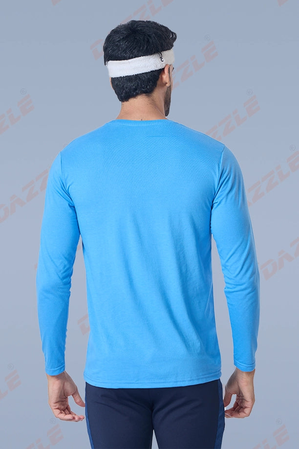 ROUND NECK FULL SLEEVES T- SHIRT - SKY BLUE