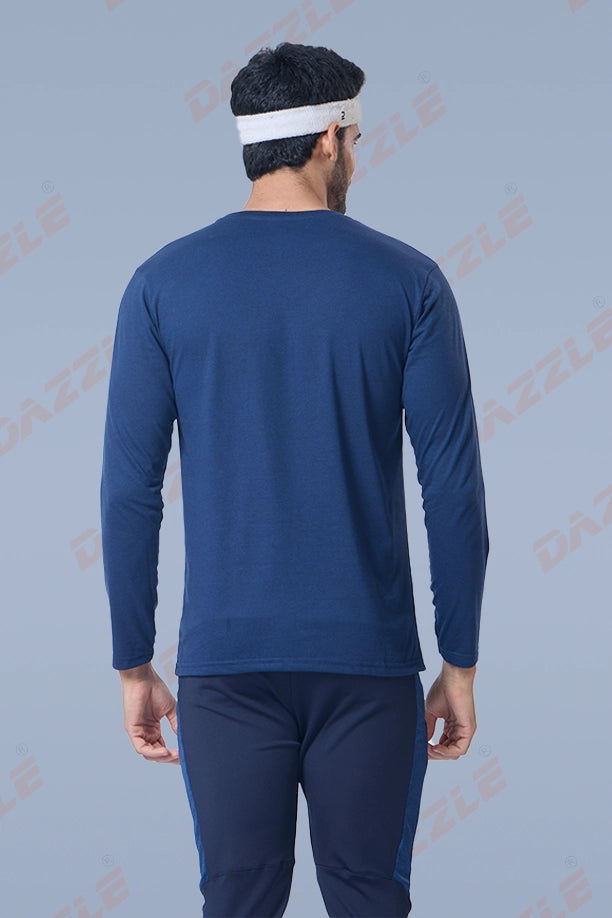 ROUND NECK FULL SLEEVES T- SHIRT - NAVY BLUE