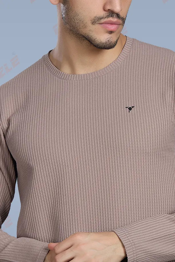BOOST ROUND NECK FULL SLEEVE T SHIRT - LIGHT BROWN