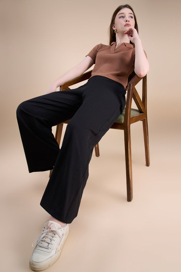 Women Textured Wide Leg Pants with COTEX