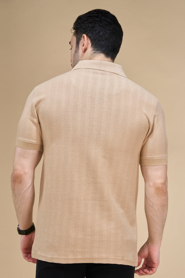 Men Richcott Cotton Regular Fit Self-Textured Polo T-Shirt