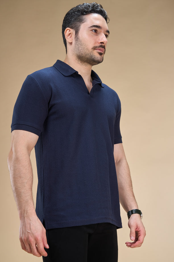 Men Richcott Cotton Regular Fit Self-Textured Polo T-Shirt