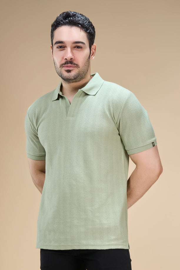 Men Richcott Cotton Regular Fit Self-Textured Polo T-Shirt