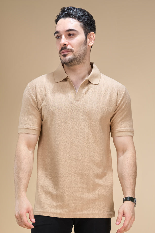 Men Richcott Cotton Regular Fit Self-Textured Polo T-Shirt