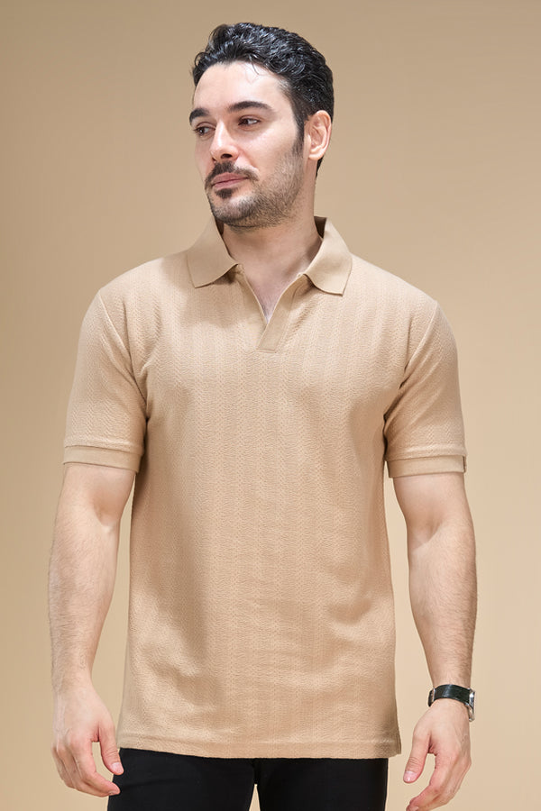 Men Richcott Cotton Regular Fit Self-Textured Polo T-Shirt
