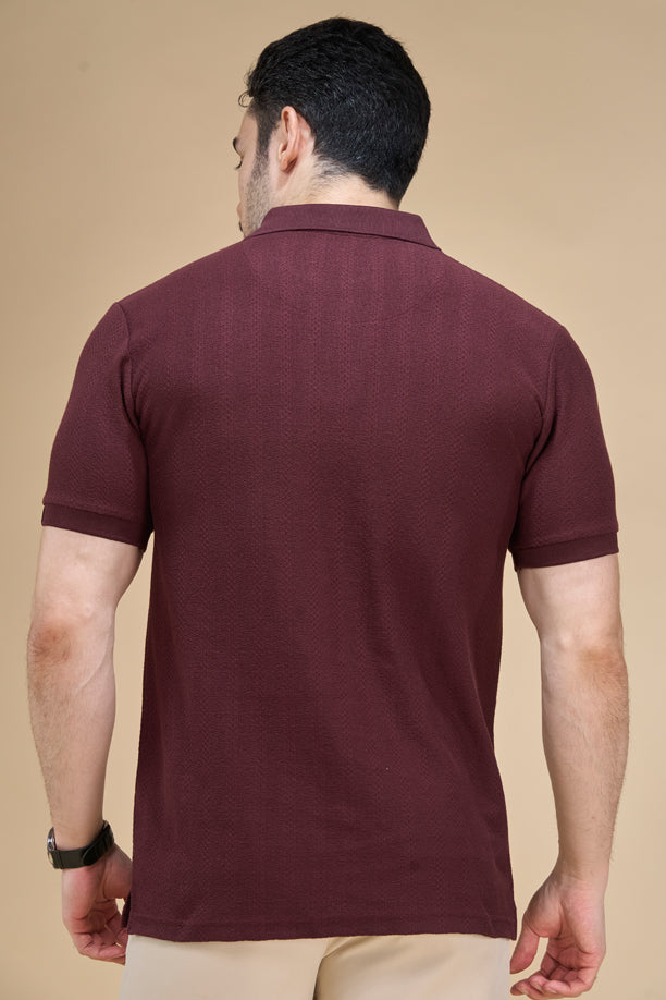 Men Richcott Cotton Regular Fit Self-Textured Polo T-Shirt