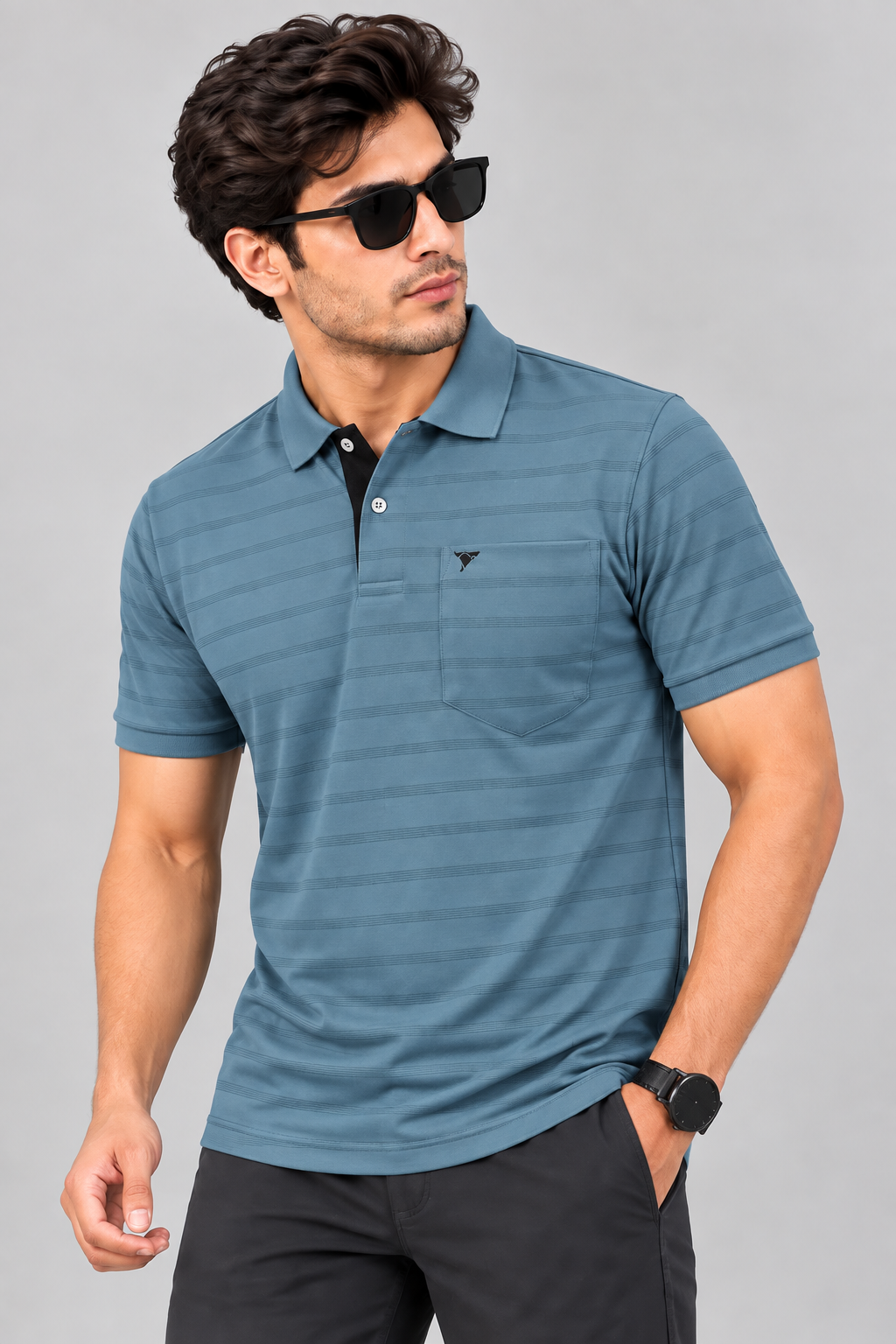 Men Striped Comfort Fit Polo T-shirt with CRAZY