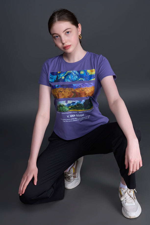 Women Graphic Regular Fit Round Neck T-shirt with COTEX