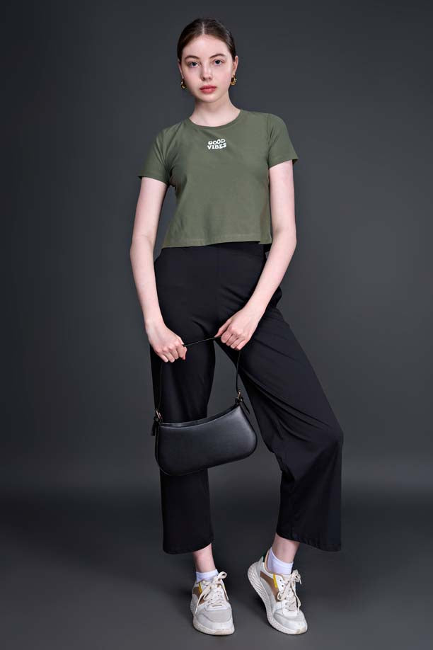 Women Printed Regular Fit Crop T-shirt with COTEX