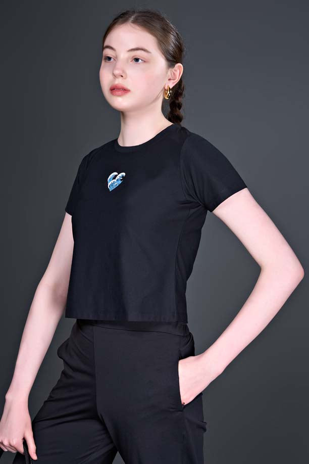 Women Printed Regular Fit Crop T-shirt with COTEX