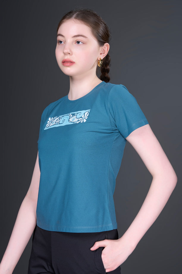 Women Graphic Regular Fit Round Neck T-shirt with COTEX