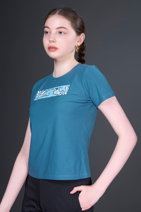 Women Graphic Regular Fit Round Neck T-shirt with COTEX