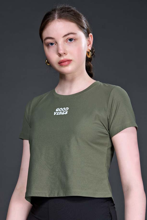 Women Printed Regular Fit Crop T-shirt with COTEX