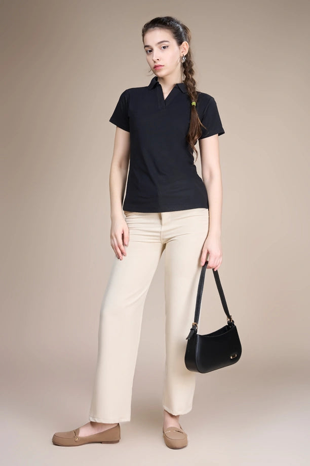 Women Solid Regular Fit Polo T-shirt with COOLEX