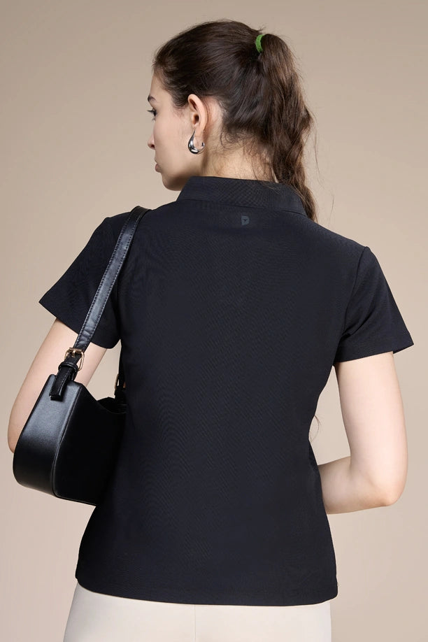 Women Solid Regular Fit Polo T-shirt with COOLEX