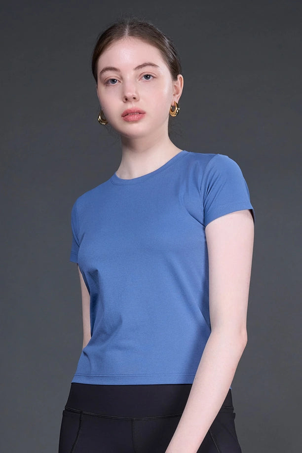 Women Solid Slim Fit Round Neck T-shirt with COTEX