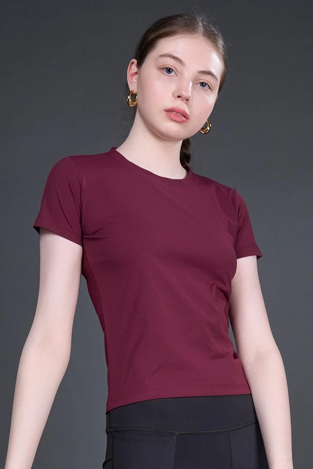 Women Solid Slim Fit Round Neck T-shirt with COTEX